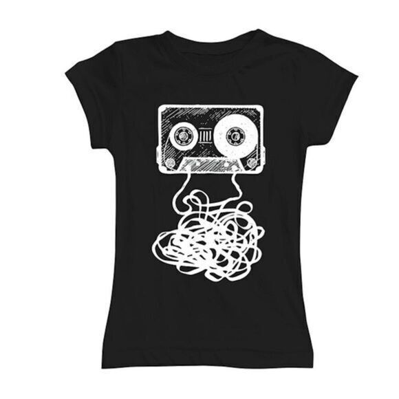 CherryLoom | Black Cassette Tape Unraveled Fitted Tee Size 3XL. # A213 - Picture 1 of 3
